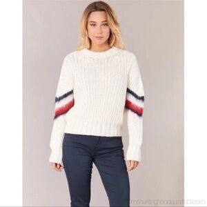 TOMMY HILFIGER Crewneck Knit Pullover Sweater Wool Striped Logo Small